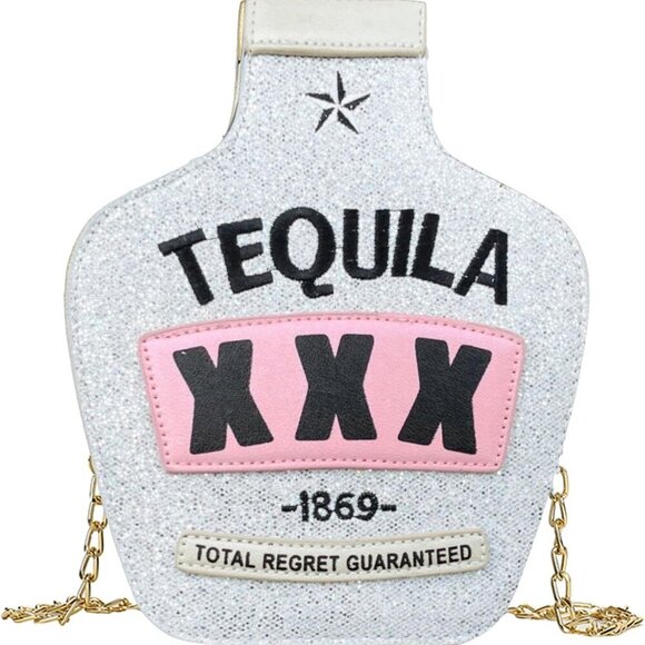 Silver Novelty Tequila Bottle Shape Crossbody Purse for Women Stylish Evening Ba - Picture 1 of 6